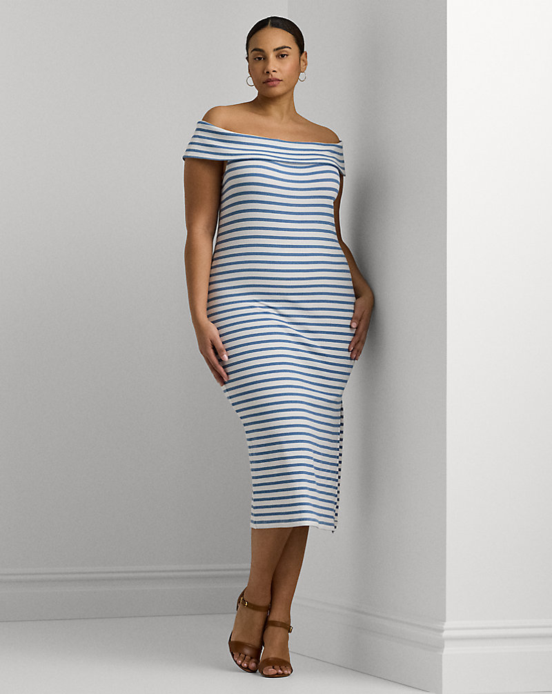 Striped Off-the-Shoulder Midi Dress Lauren Woman 1