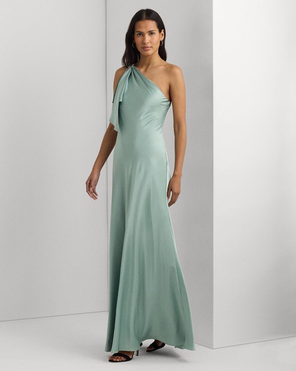 Satin Charmeuse One-Shoulder Gown
