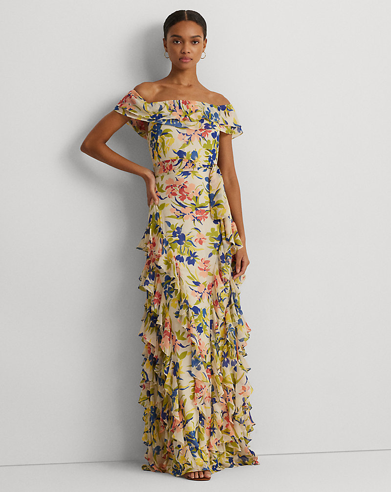 Floral Georgette Off-the-Shoulder Gown Lauren 1