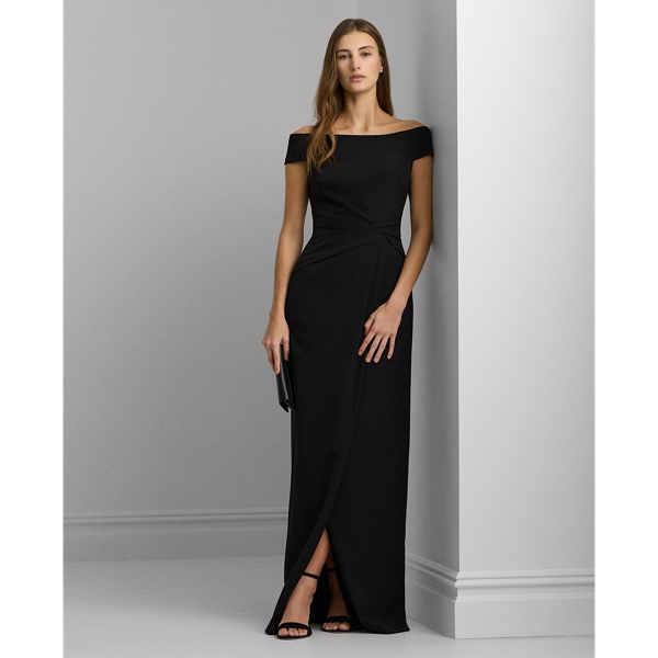 Crepe Off-the-Shoulder Gown