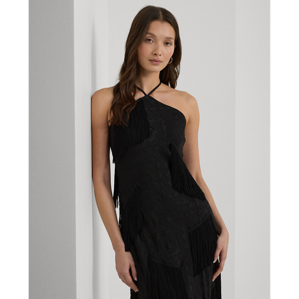Black fringe cocktail dress deals