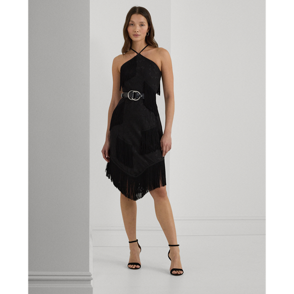 Fringe-Trim Fil Coupé Cocktail Dress