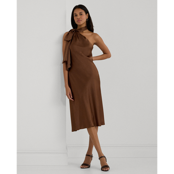 Satin Charmeuse Tie-Neck Cocktail Dress Lauren 1