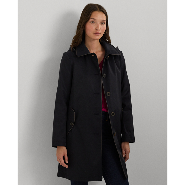 Faux Leather Trim Hooded Coat