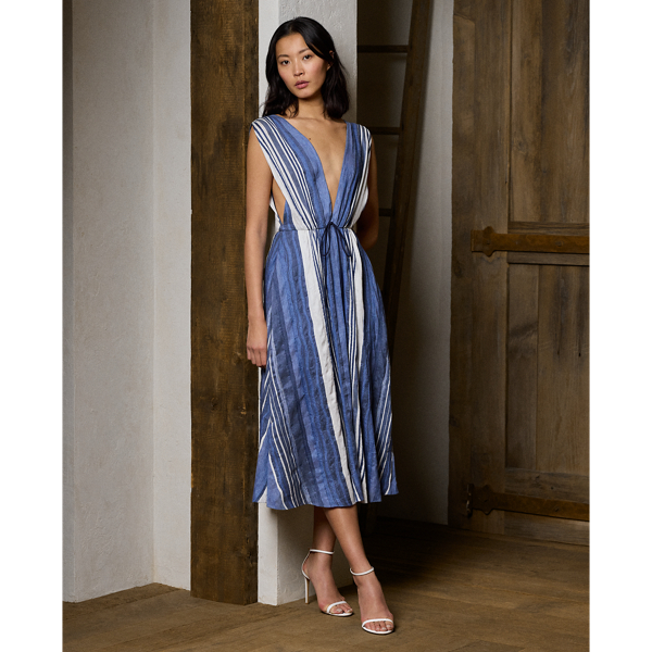 Pammela Striped Linen-Silk Day Dress Ralph Lauren Collection 1