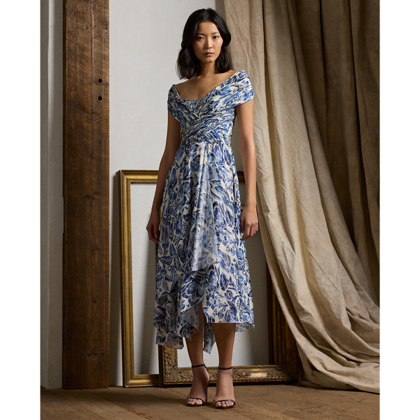 Vestido cocktail em cetim floral Sarra Ralph Lauren Collection 1