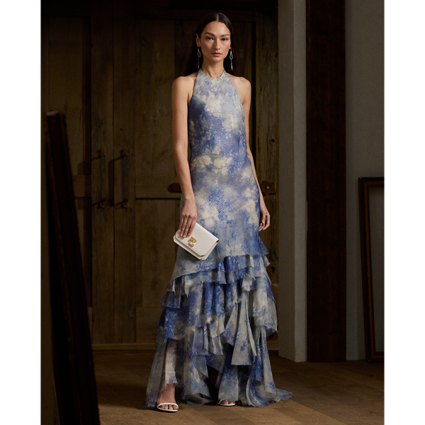 Lauraine Floral Silk Evening Dress