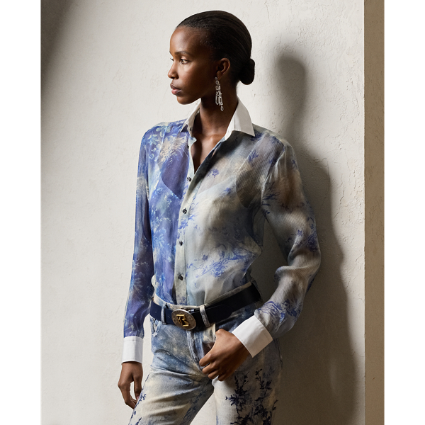 Nancie Floral Silk Gazaar Shirt Ralph Lauren Collection 1
