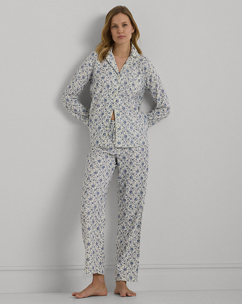 Gebloemde geborstelde keperstof pyjama Lauren 1