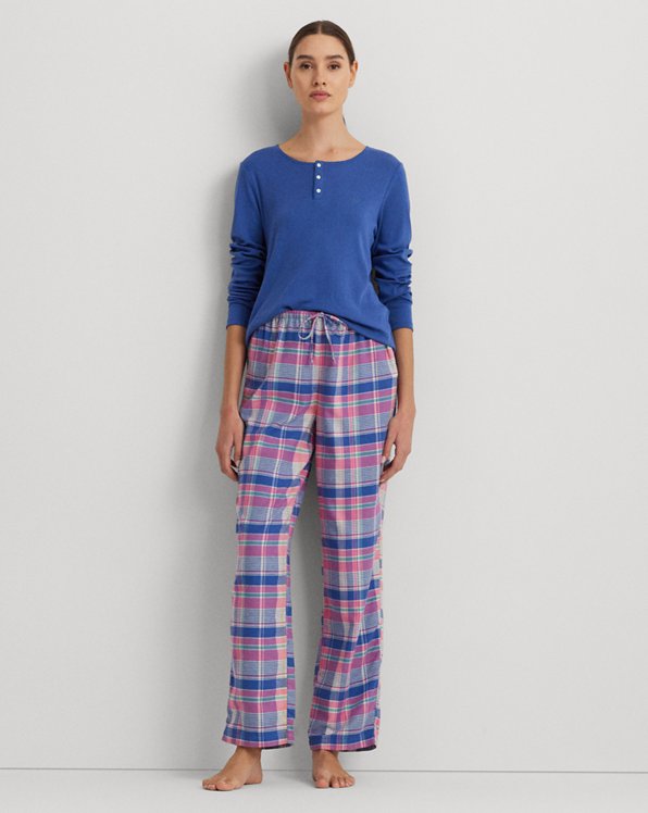 Plaid Cotton-Blend Henley Pyjama Set