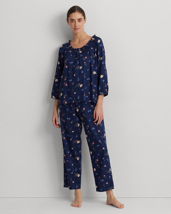 Pyjama fleuri satinette de coton mélangé