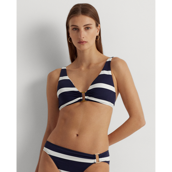 Striped Ring-Front Bikini Top