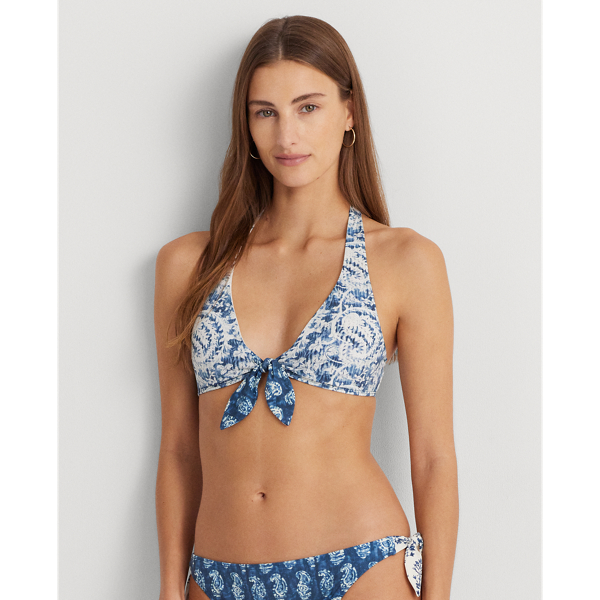 Print Tie-Front Halter Bikini Top Lauren 1