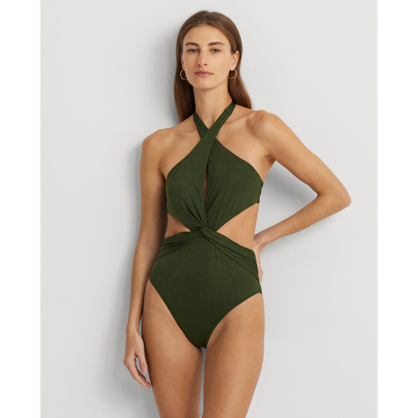 Twist-Front Cutout Halter One-Piece Lauren 1