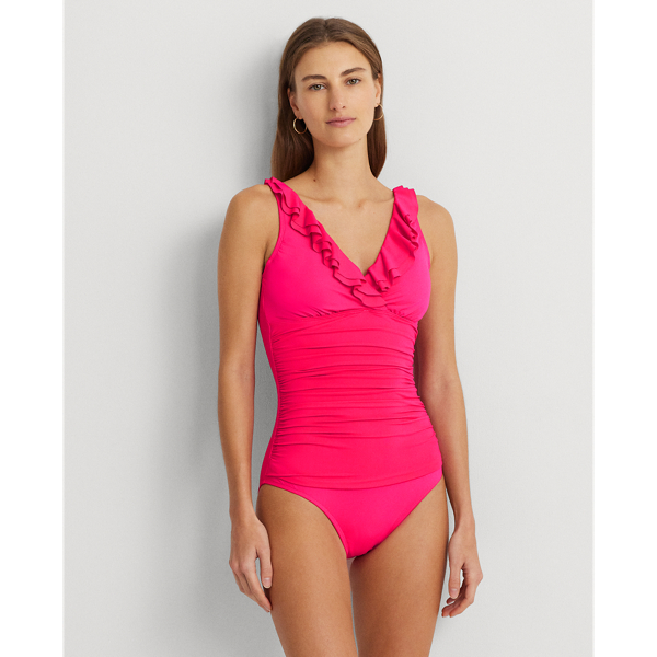 Ruffle-Trim Surplice One-Piece