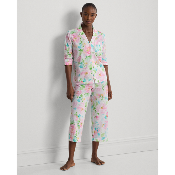 Pyjama capri fleuri en linon de coton
