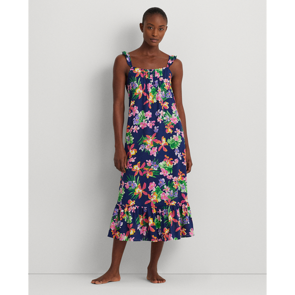 Floral Lawn Flutter-Strap Nightgown