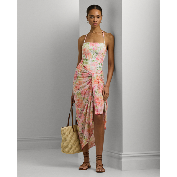 Tropical-Print Cotton Voile Wrap Skirt
