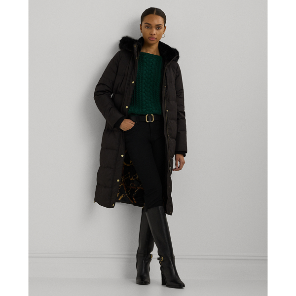 Lauren ralph lauren faux fur trim puffer maxi puffer coat outlet