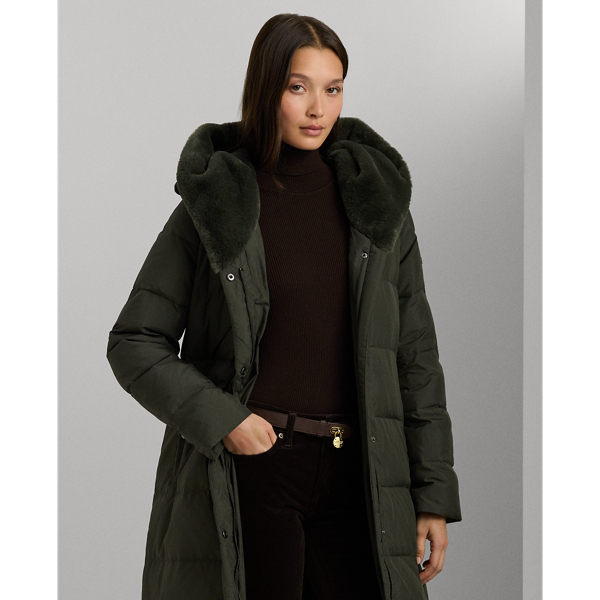Lauren ralph lauren faux fur trim hooded down coat shop