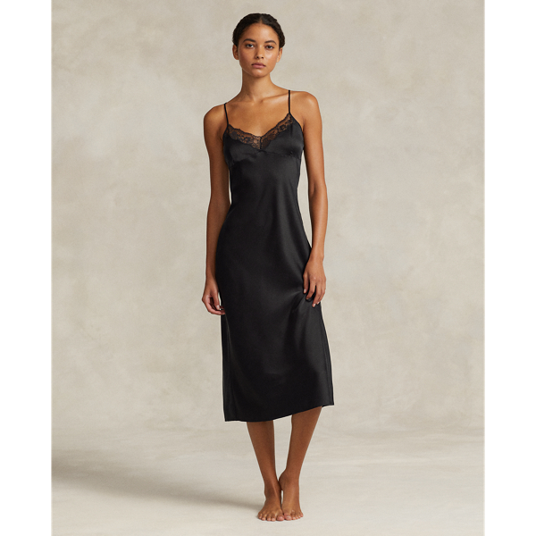 Lace-Trim Silk Slip Dress