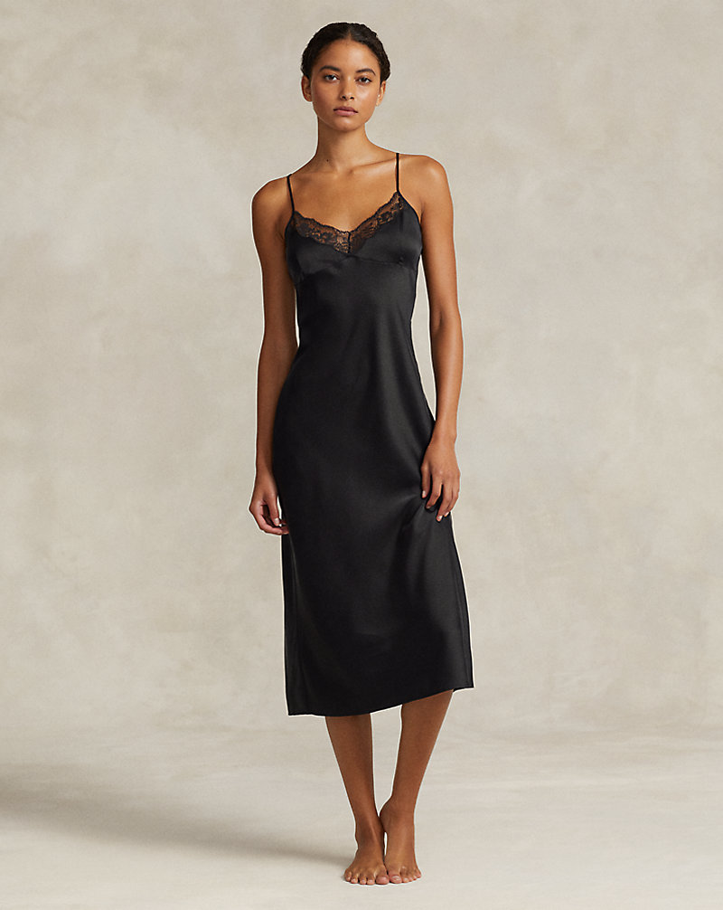 Lace-Trim Silk Slip Dress Polo Ralph Lauren 1