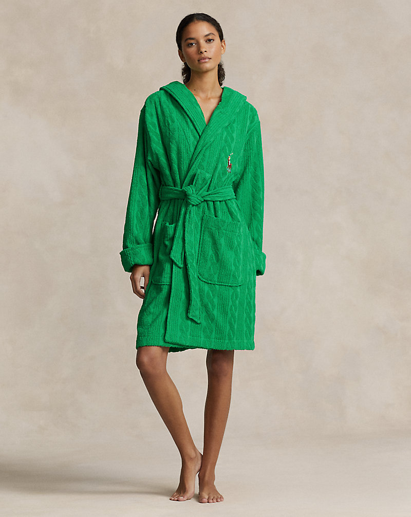 Cable Cotton Terry Hooded Robe for Women | Ralph Lauren® UK