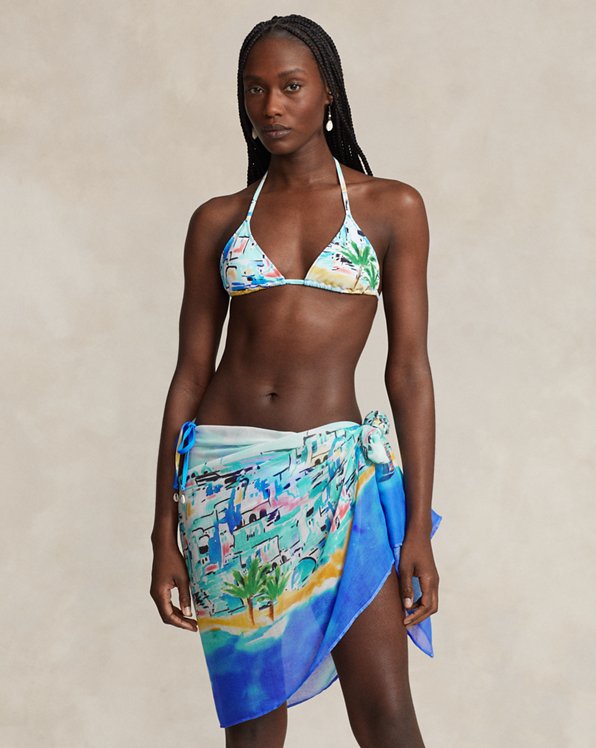 Tropical-Print Halter Bikini Top