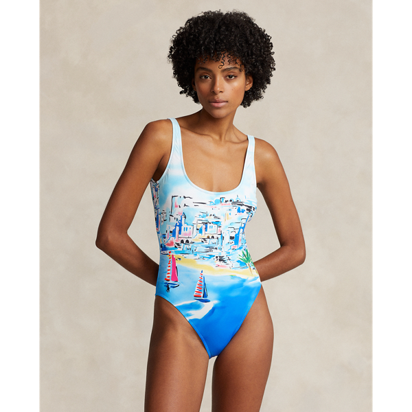 Graphic Scoopback One-Piece Swimsuit Polo Ralph Lauren 1