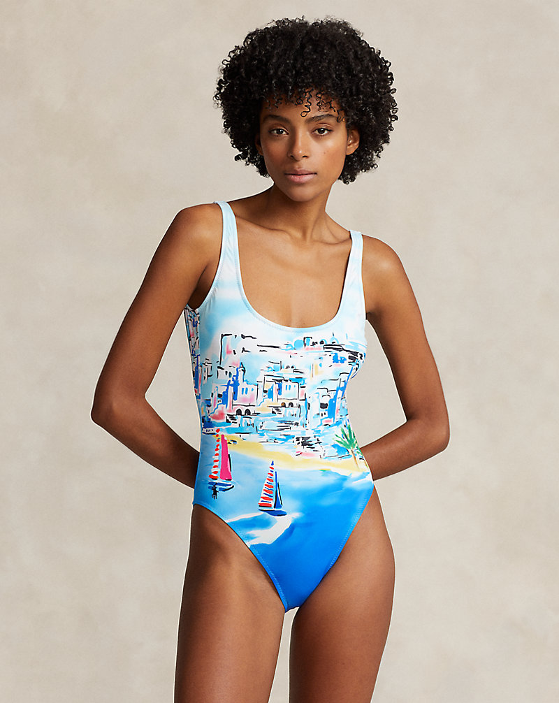 Graphic Scoopback One-Piece Swimsuit Polo Ralph Lauren 1