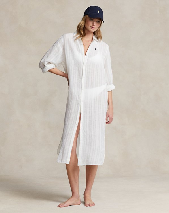 Linen-Cotton Shirtdress Cover-Up