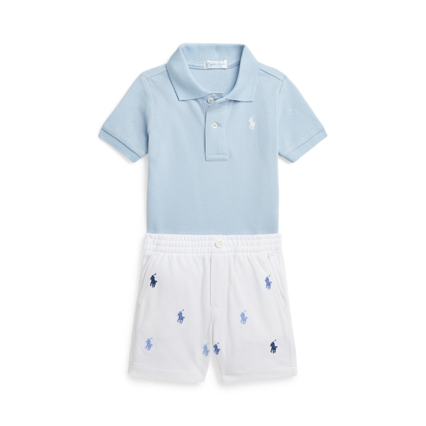2pcs Baby Boy 100% Cotton Crepe Shorts and Striped Short-sleeve Polo Shirt Set