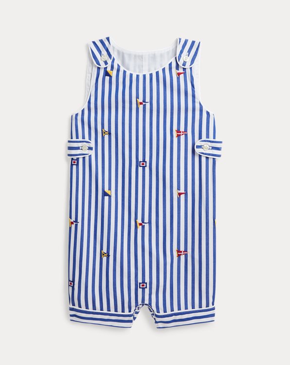 Flag-Embroidered Striped Cotton Overall