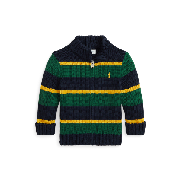 Striped Cotton Full Zip Sweater