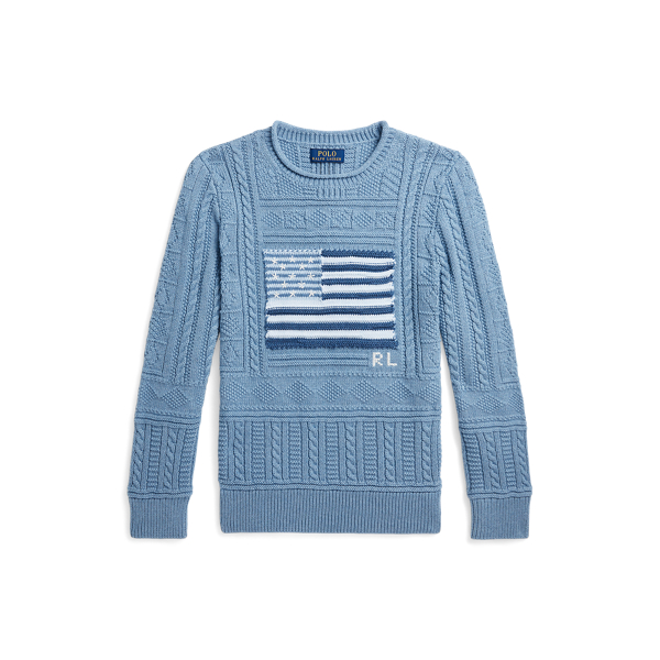 Mixed-Knit Flag Cotton Sweater