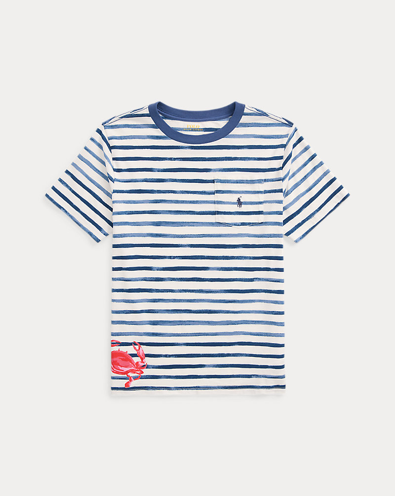 Striped Crab-Print Cotton Pocket Tee Boys 8-18 1