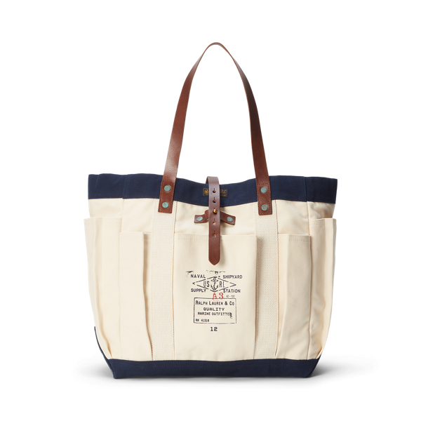 Leather-Trim Canvas Tote