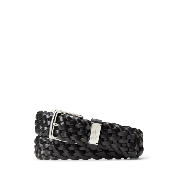 Black braided leather belt hot sale