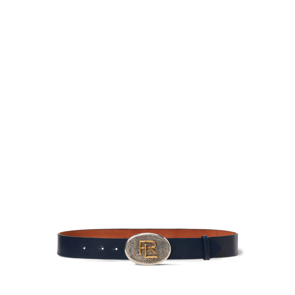 Ink RL Tooled-Buckle Box Leather Wide Belt Ralph Lauren Collection 1