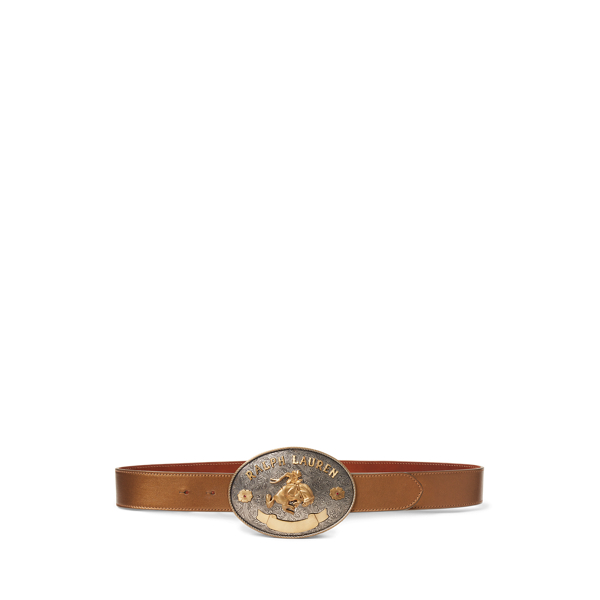 Rodeo-Buckle Metallic Calfskin Wide Belt Ralph Lauren Collection 1