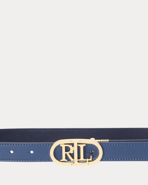 Oval-Logo Reversible Leather Skinny Belt