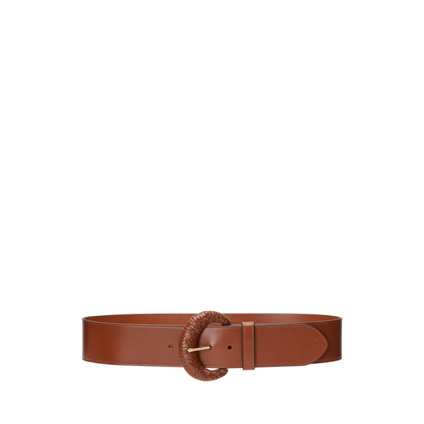 Crescent-Buckle Leather Wide Belt Lauren 1