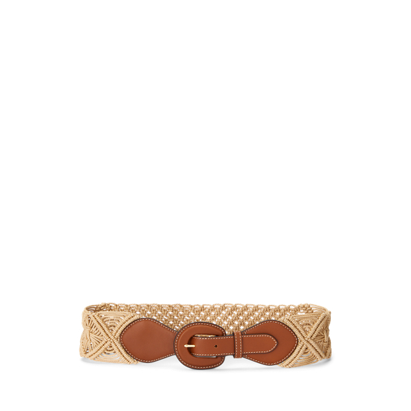 Leather-Trim Corded Macrame Wide Belt Lauren 1