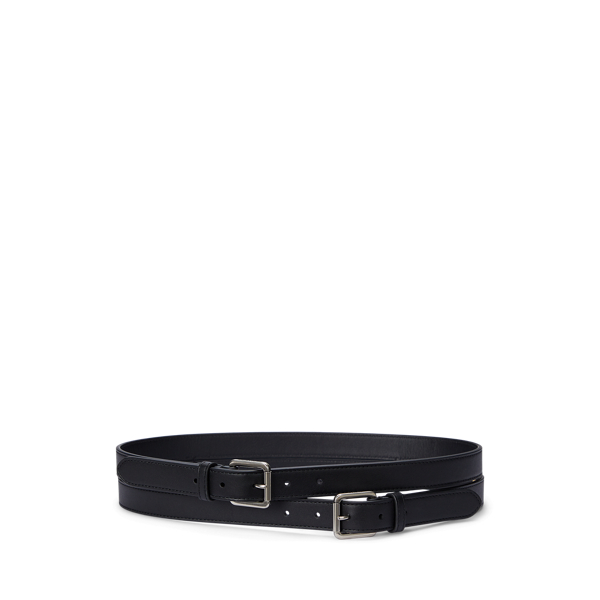 Leather Double-Buckle Stacked Wide Belt