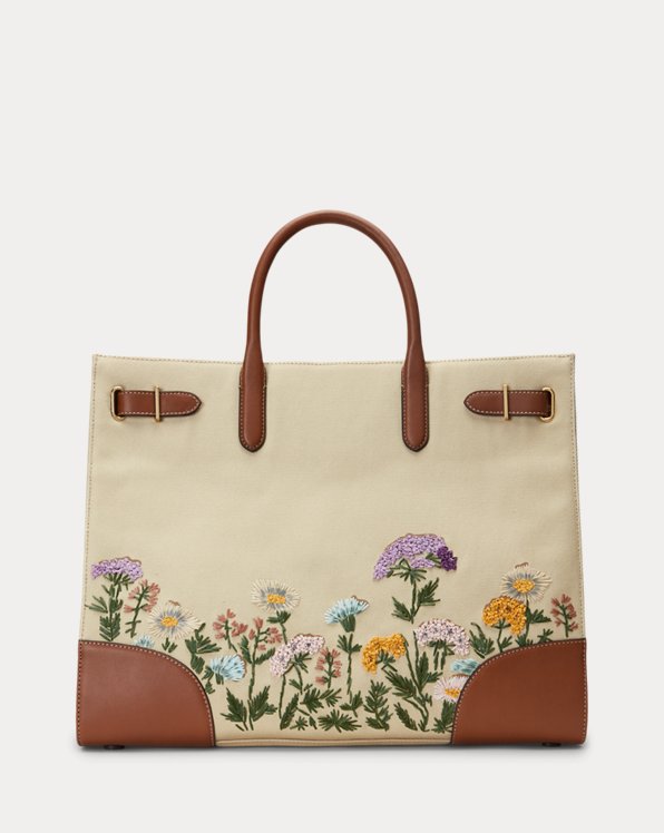 Embroidered Canvas Large Devyn Tote Bag