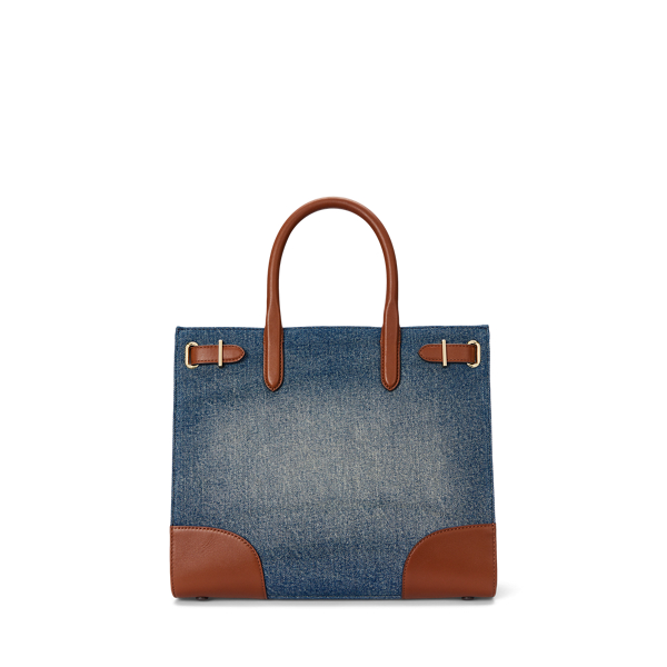 Leather-Trim Denim Medium Devyn Tote Bag Lauren 1