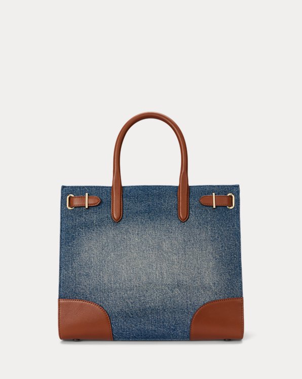 Leather-Trim Denim Medium Devyn Tote Bag