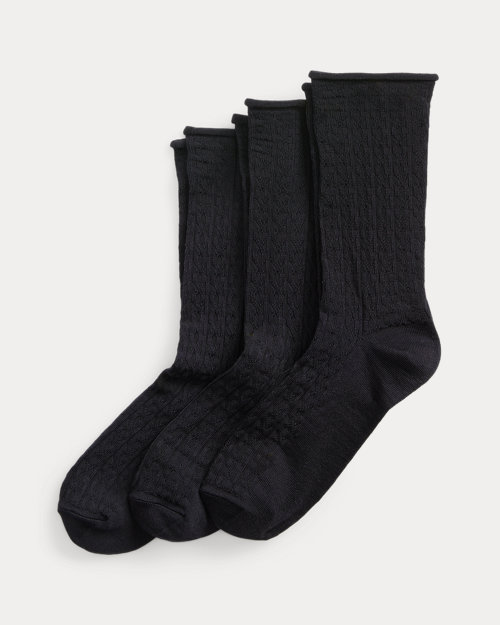 Cable-Knit Roll-Top Sock 3-Pack
