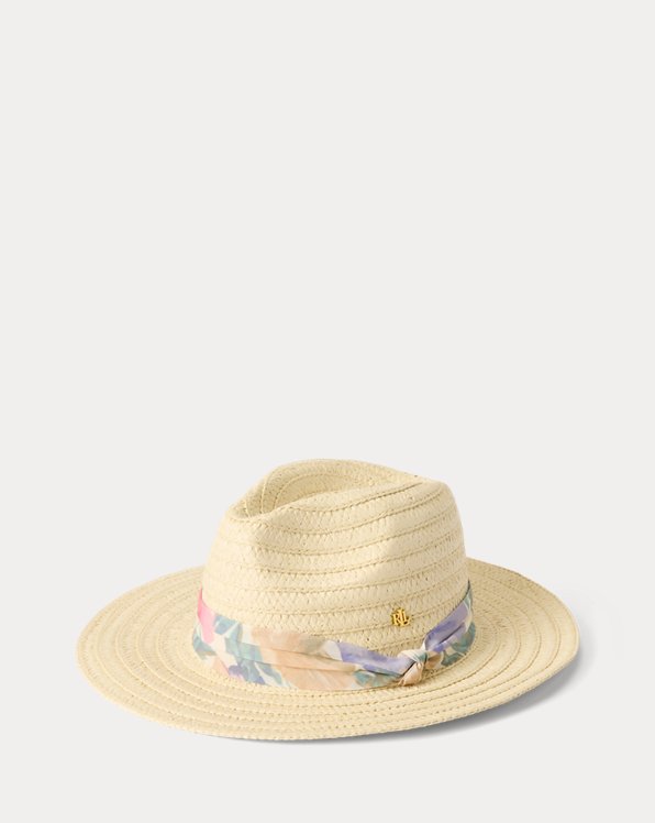 Chapéu de palha floral com fita