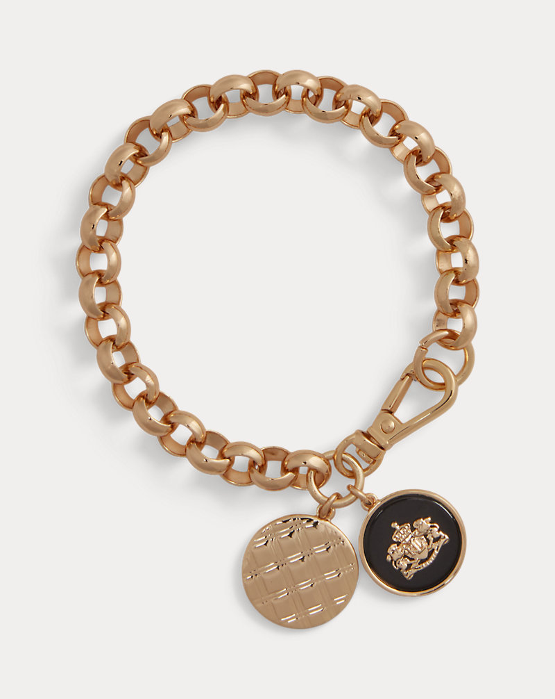 Gold-Tone Plaid &amp; Crest Charm Bracelet Lauren 1